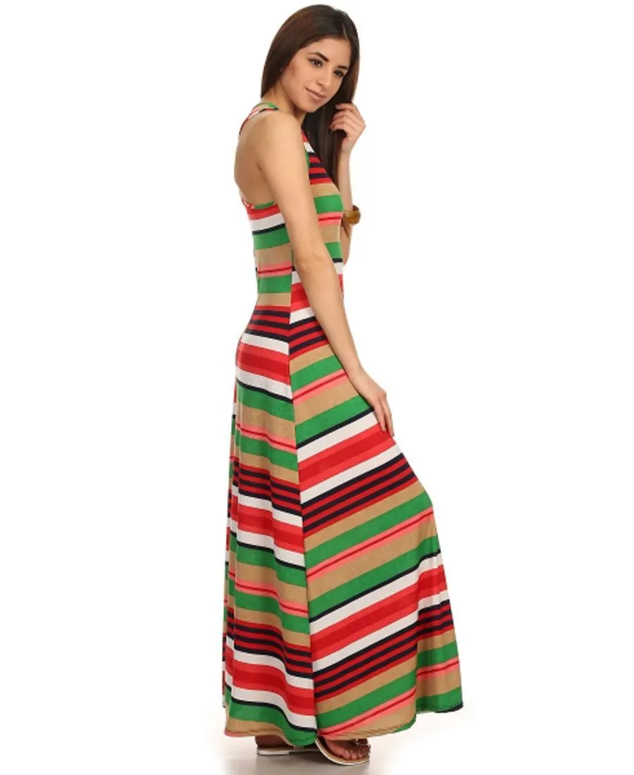 Racerback Maxi Dress Striped Red Green