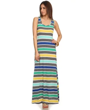 Racerback Maxi Dress Striped Yellow Blue Teal