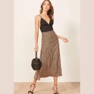 Reformation Bea Leopard Bengal Midi Skirt Size 0