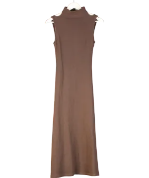 REISS Brown Cotton Knitted Maxi Dress With Open Back UK 4