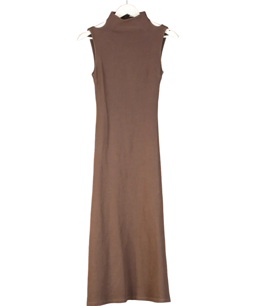 REISS Brown Cotton Knitted Maxi Dress With Open Back UK 4