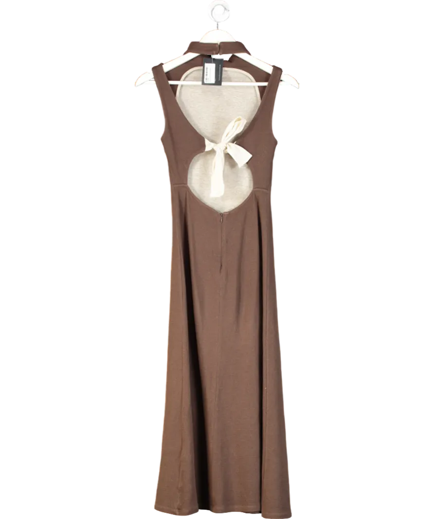 REISS Brown Cotton Knitted Maxi Dress With Open Back UK 4