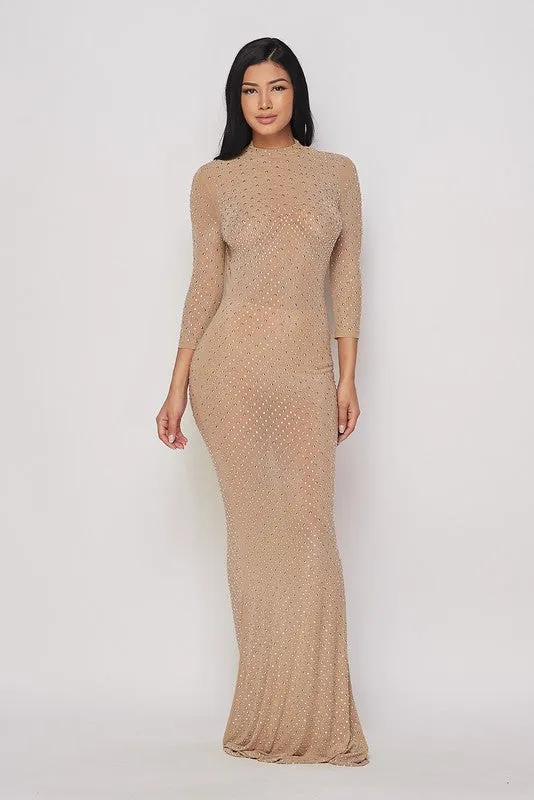 Rhinestone Designed Maxi Dress-HOEA41562