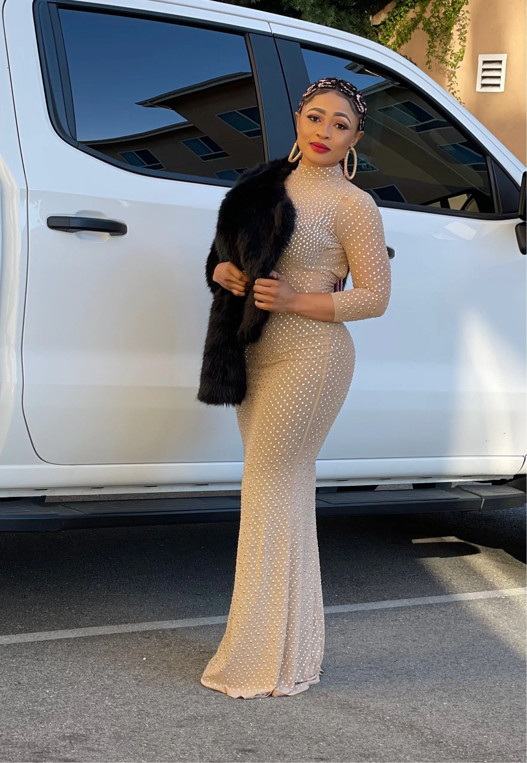 Rhinestone Designed Maxi Dress-HOEA41562