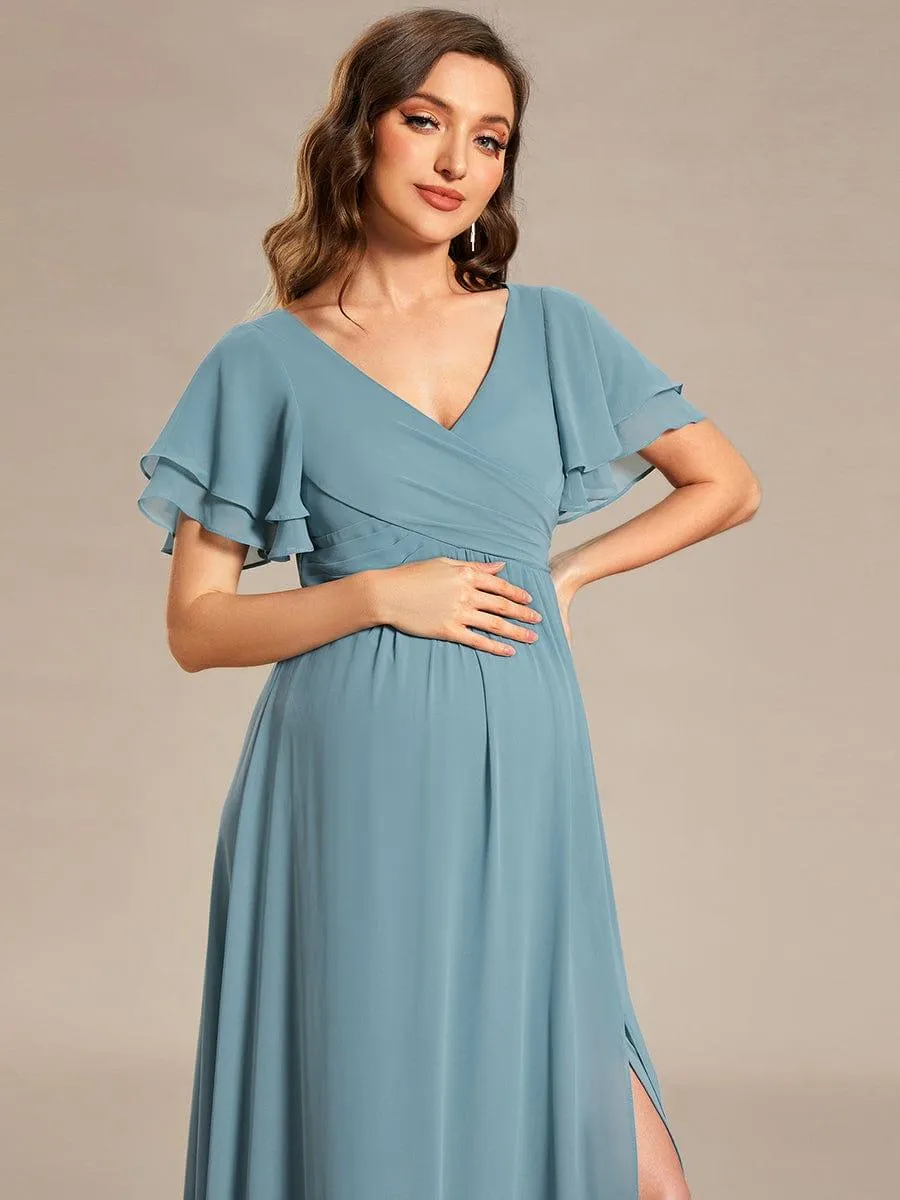 Robe de maternité en mousseline plissée à manches volantées