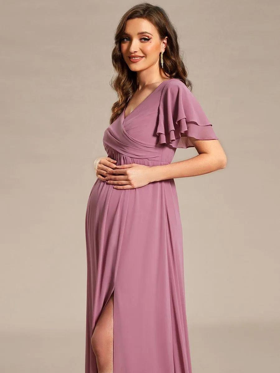 Robe de maternité en mousseline plissée à manches volantées