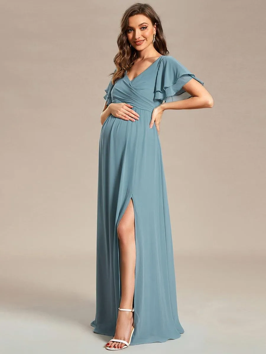 Robe de maternité en mousseline plissée à manches volantées