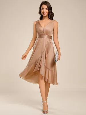 Robe d'invitée de mariage mi-longue à paillettes sans manches et col en V