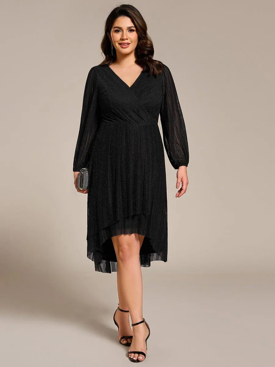 Robe d'invitée de mariage pailletée à manches longues grande taille