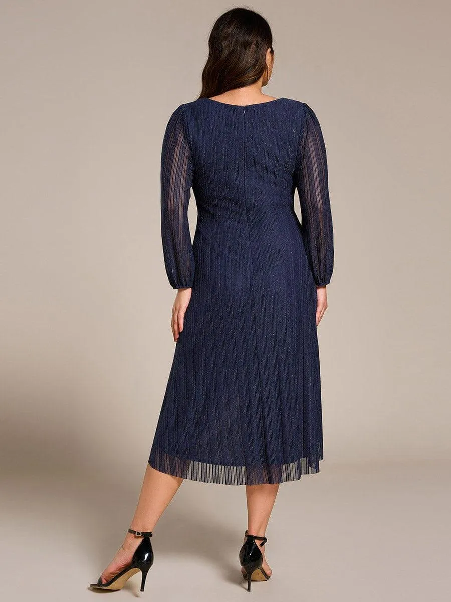 Robe d'invitée de mariage pailletée à manches longues grande taille