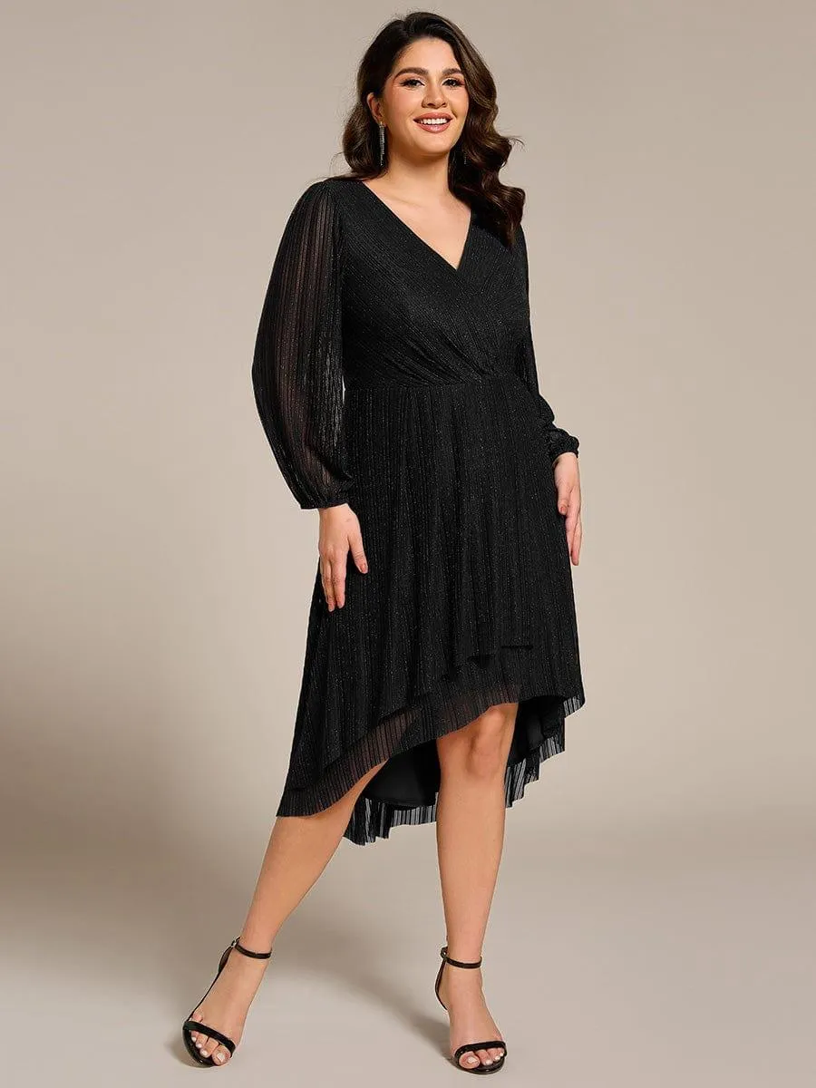 Robe d'invitée de mariage pailletée à manches longues grande taille
