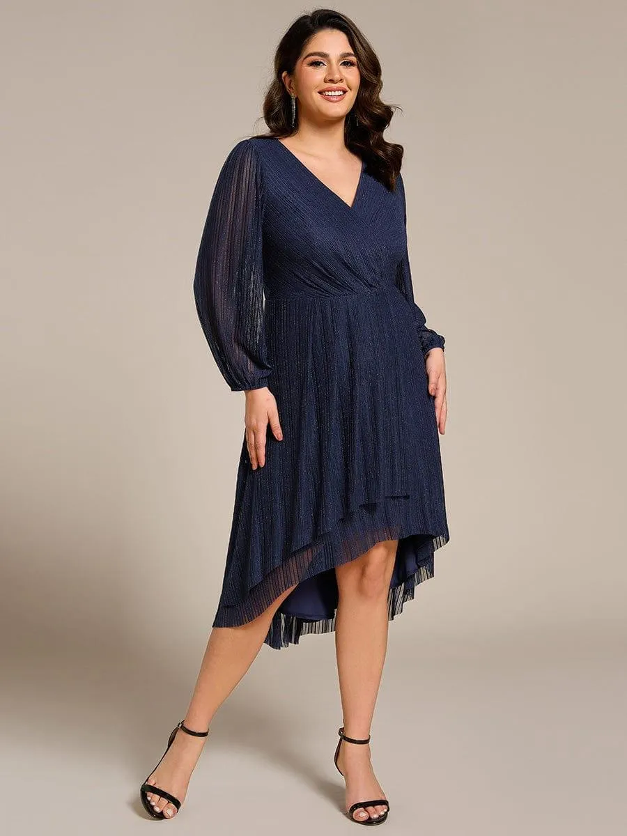Robe d'invitée de mariage pailletée à manches longues grande taille