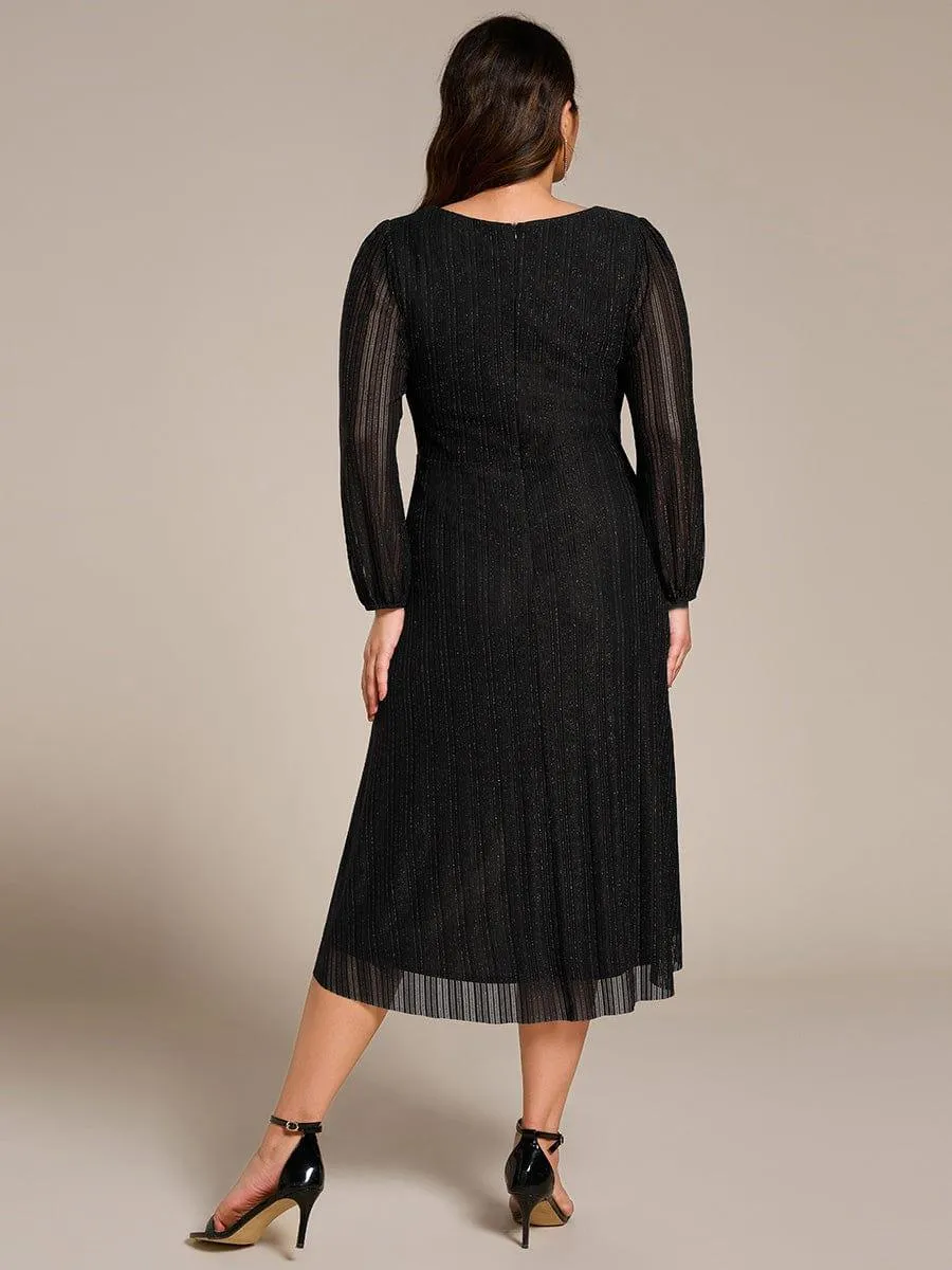 Robe d'invitée de mariage pailletée à manches longues grande taille