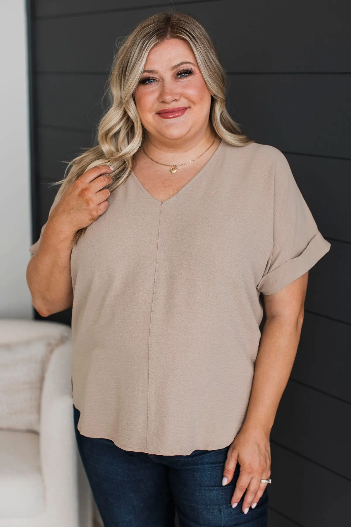 Room To Breathe V-Neck Top- Light Mocha