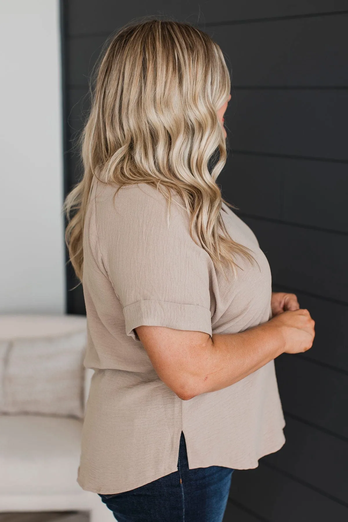 Room To Breathe V-Neck Top- Light Mocha