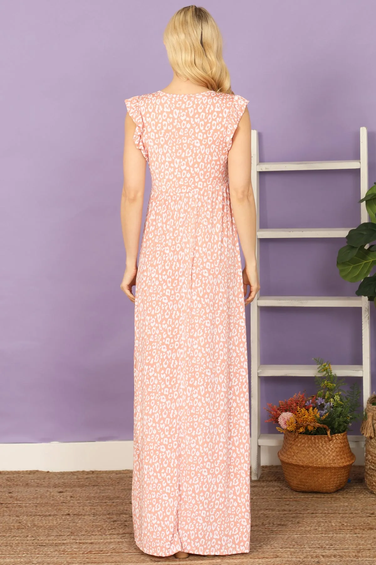 Ruffle Sleeve Leopard Maxi Dress