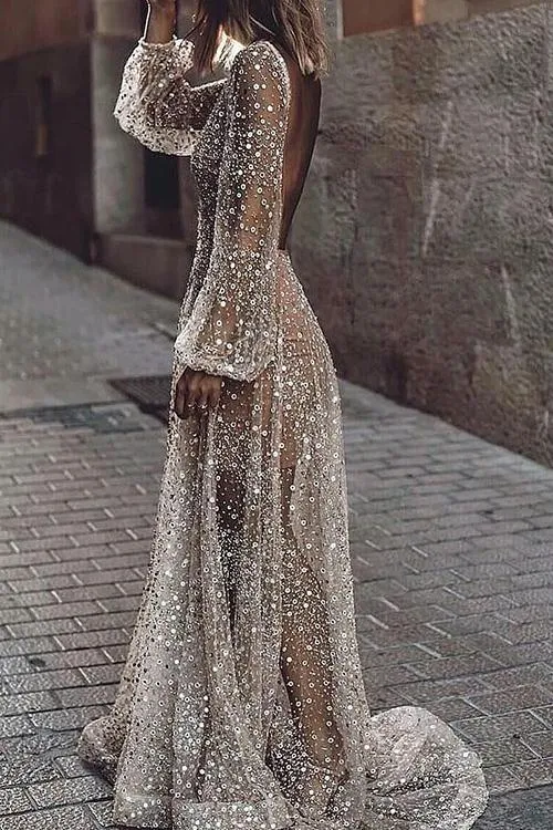 See Through Backless Maxi Dress