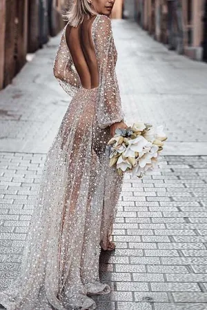 See Through Backless Maxi Dress