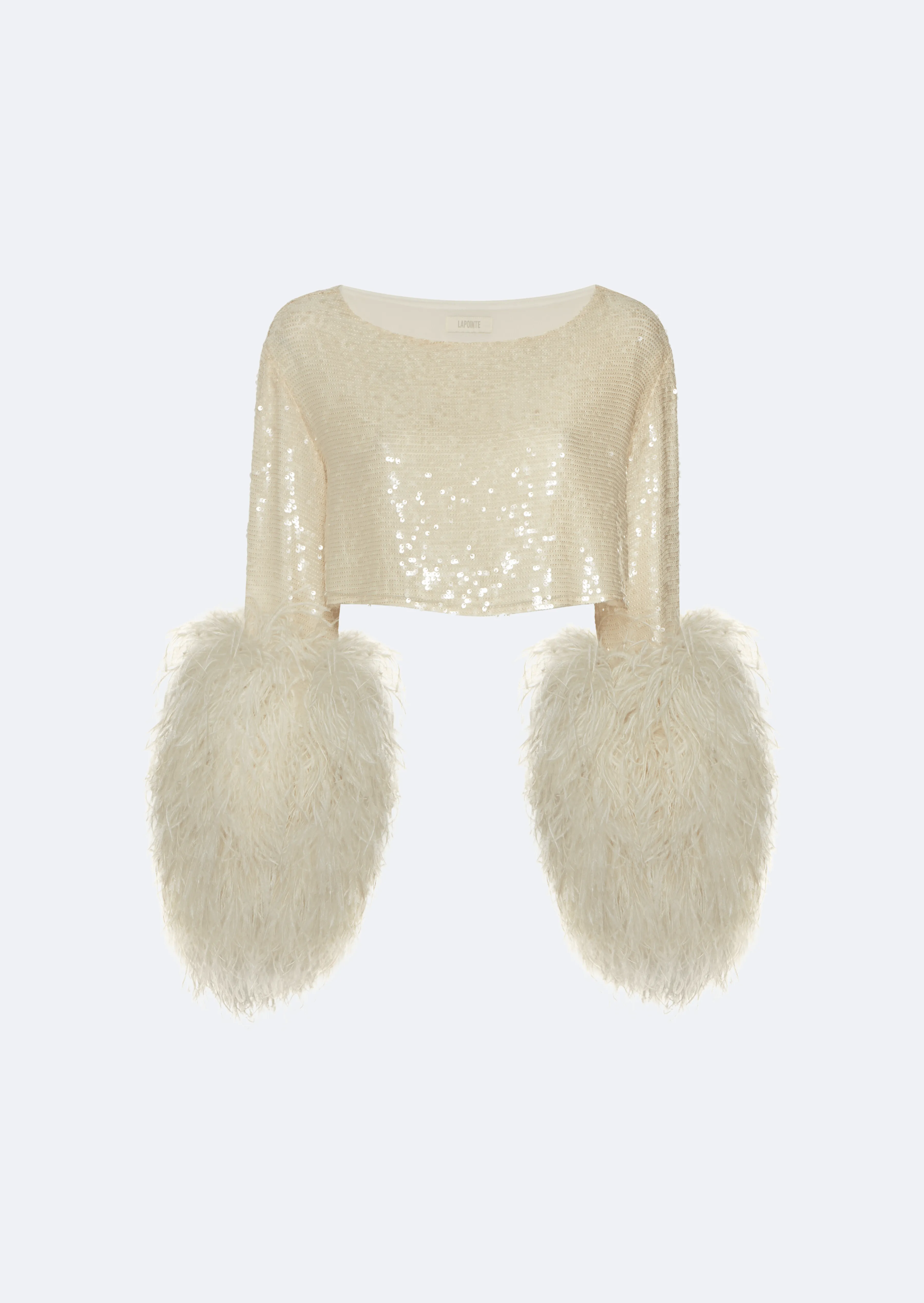 Sequin Cropped Top With Feathers