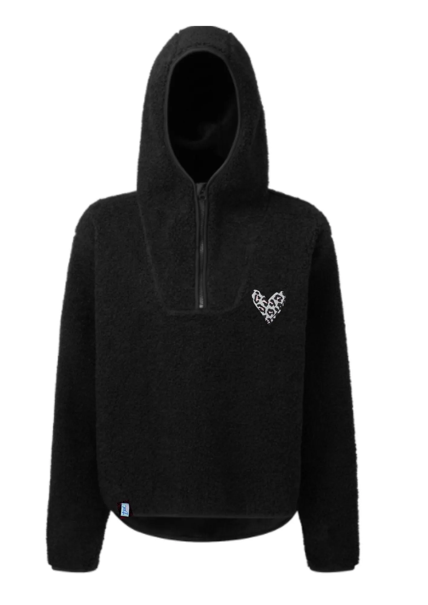 Sherpa 1/4 Zip Fleece with Hood and Leopard Print Heart