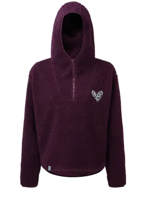 Sherpa 1/4 Zip Fleece with Hood and Leopard Print Heart