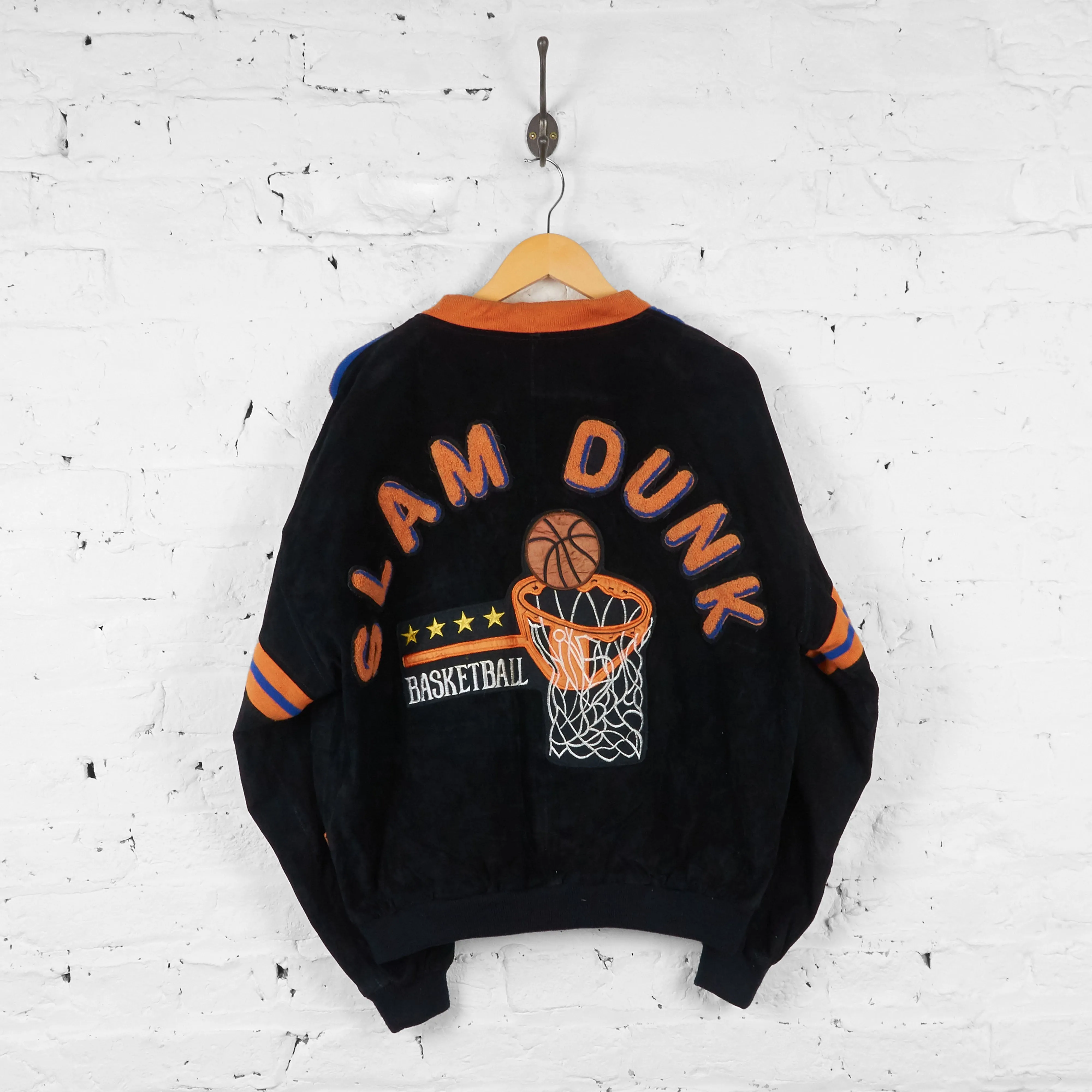 Slam Dunk Basketball Suede Bomber Jacket - Black - L