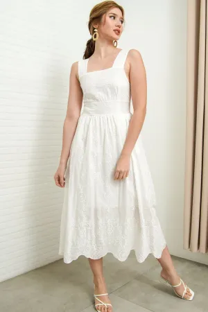 SOLEIL Sleeveless Eyelet Midi Dress (White)