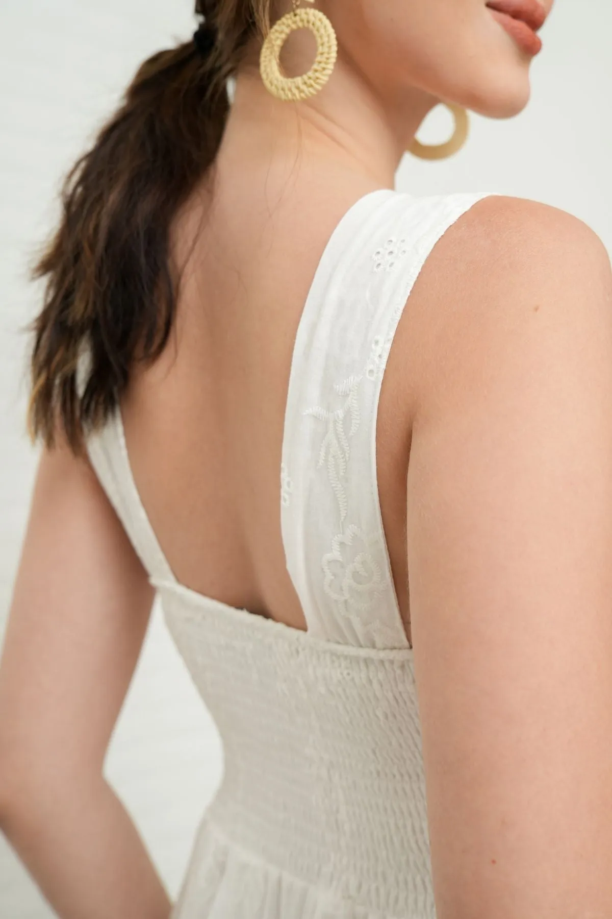 SOLEIL Sleeveless Eyelet Midi Dress (White)