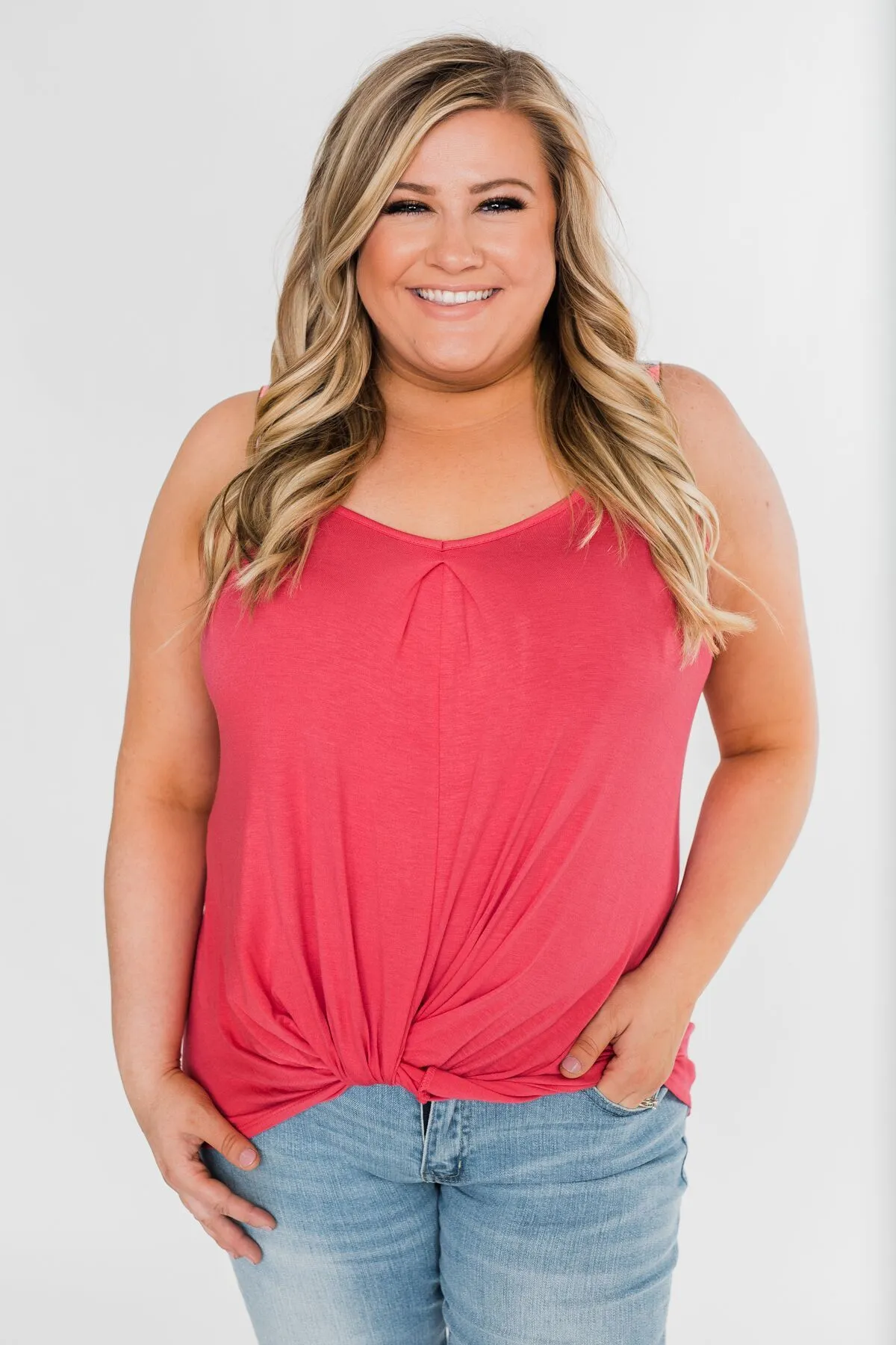 Somewhere Waiting for Me Twist Tank Top- Dark Pink