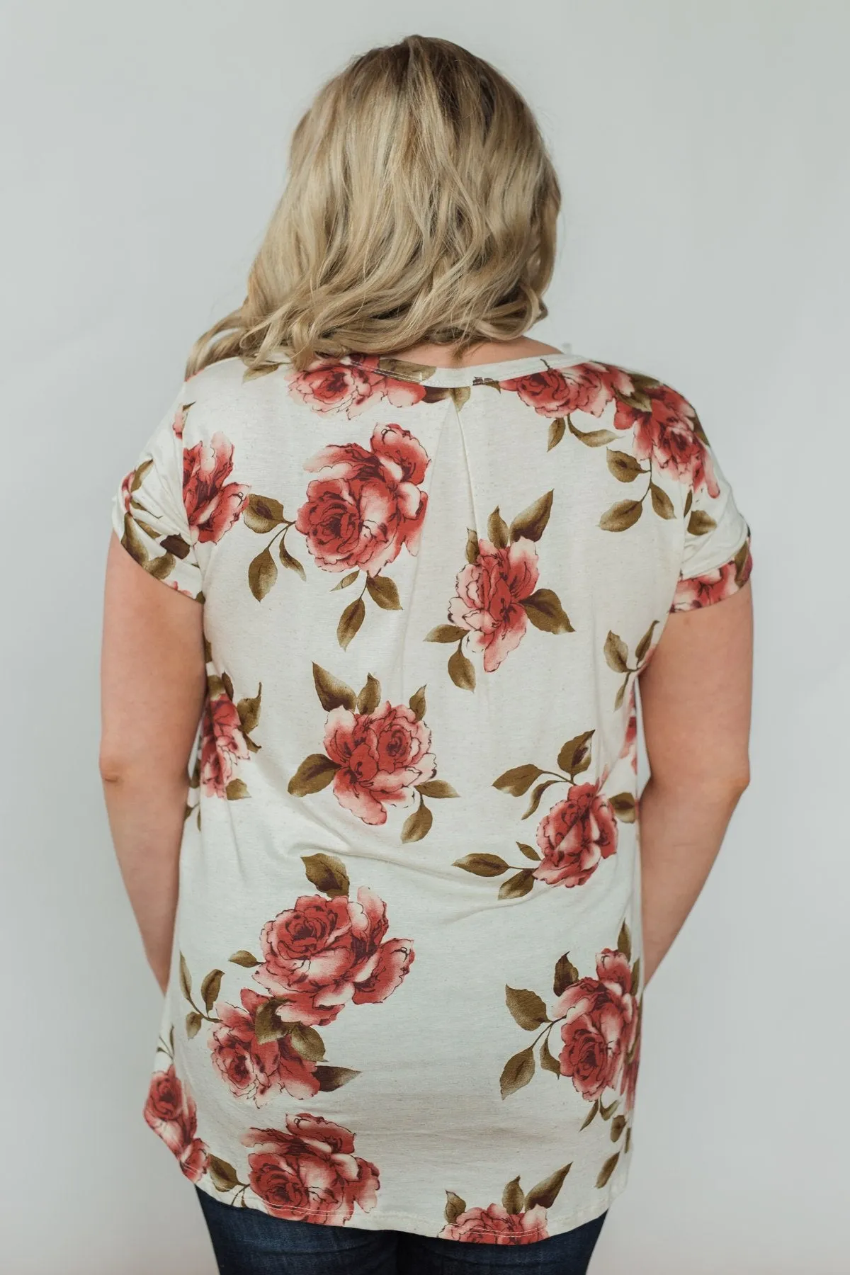 Spring Romance Floral V-Neck Pocket Top- Vanilla