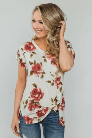 Spring Romance Floral V-Neck Pocket Top- Vanilla