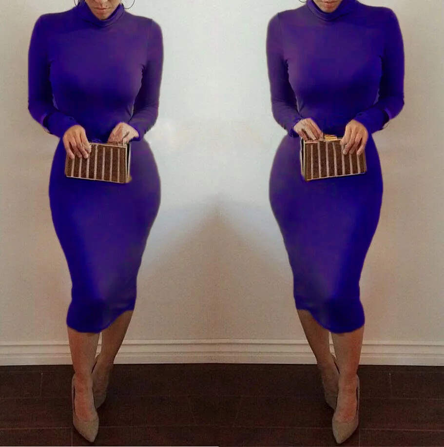 Spring, Summer, Autumn and Winter Long-sleeved Sexy Women's Nightclub Solid Color Dress