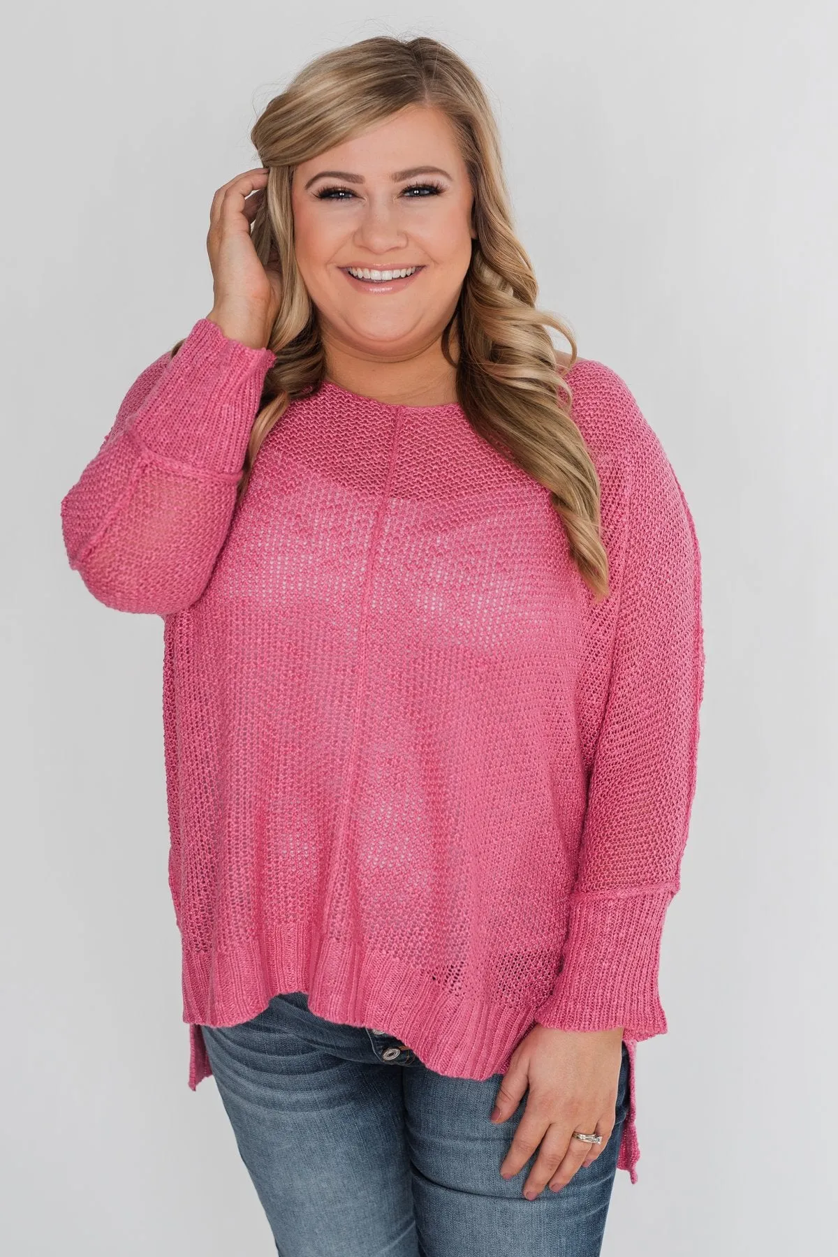 Stand Out Anywhere V-Neck Sweater - Hot Pink