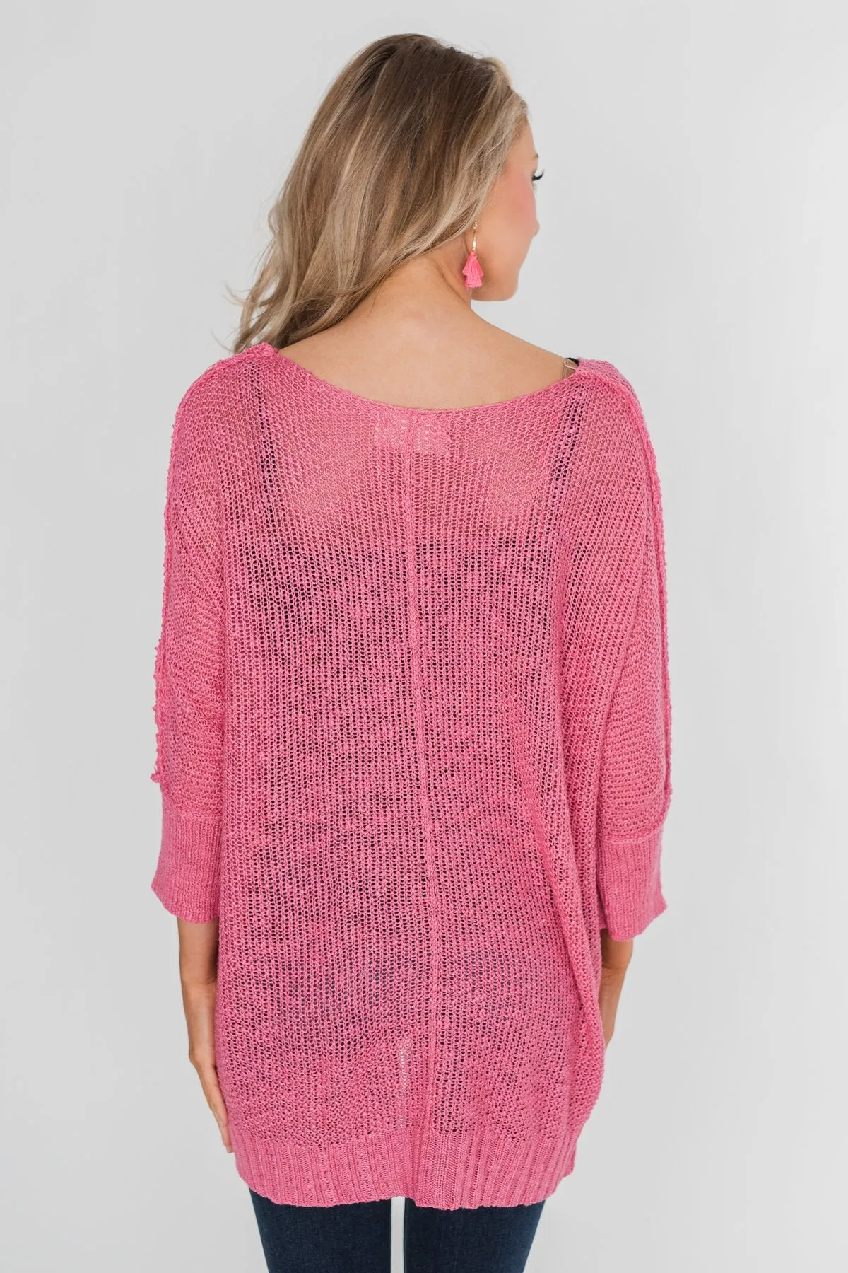 Stand Out Anywhere V-Neck Sweater - Hot Pink
