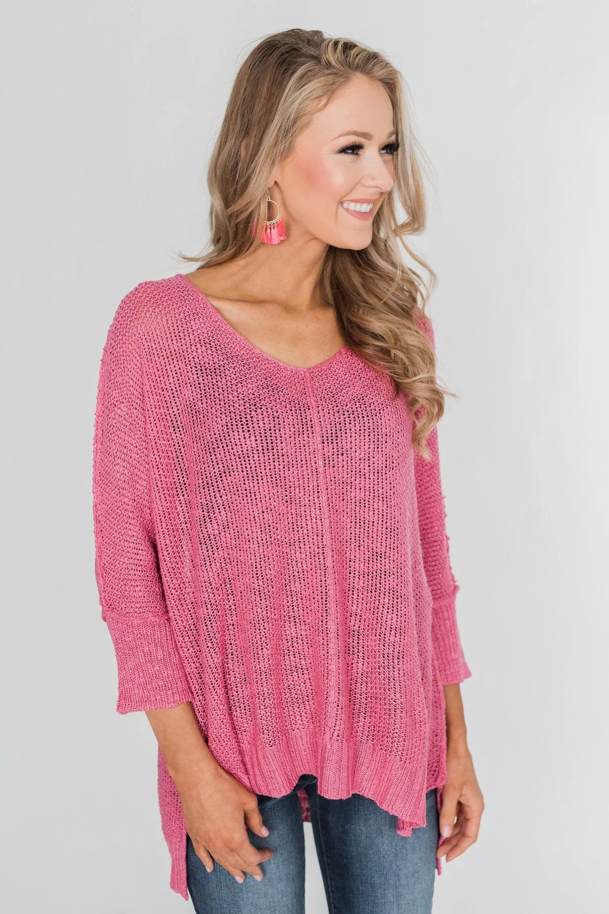 Stand Out Anywhere V-Neck Sweater - Hot Pink