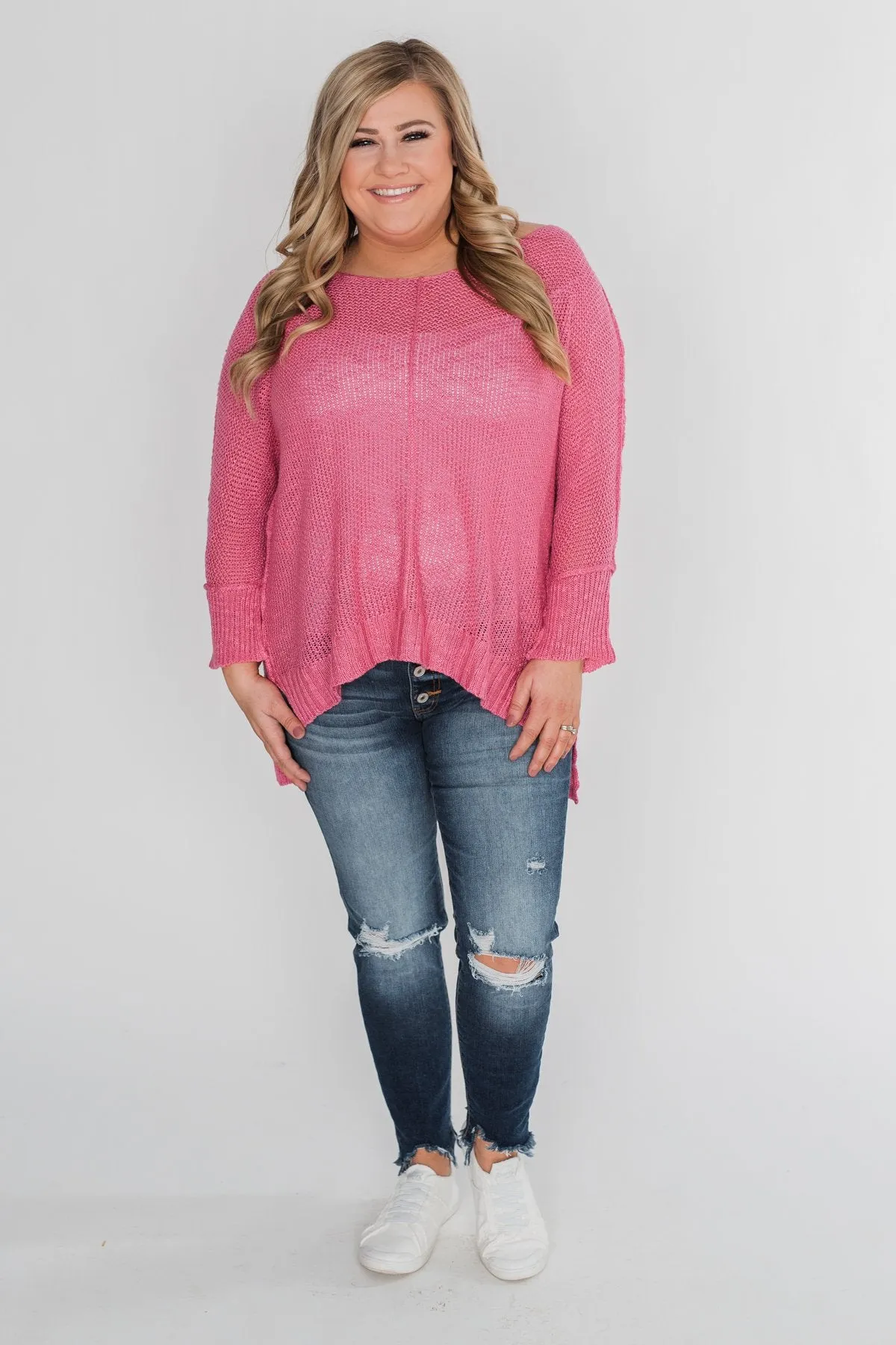 Stand Out Anywhere V-Neck Sweater - Hot Pink