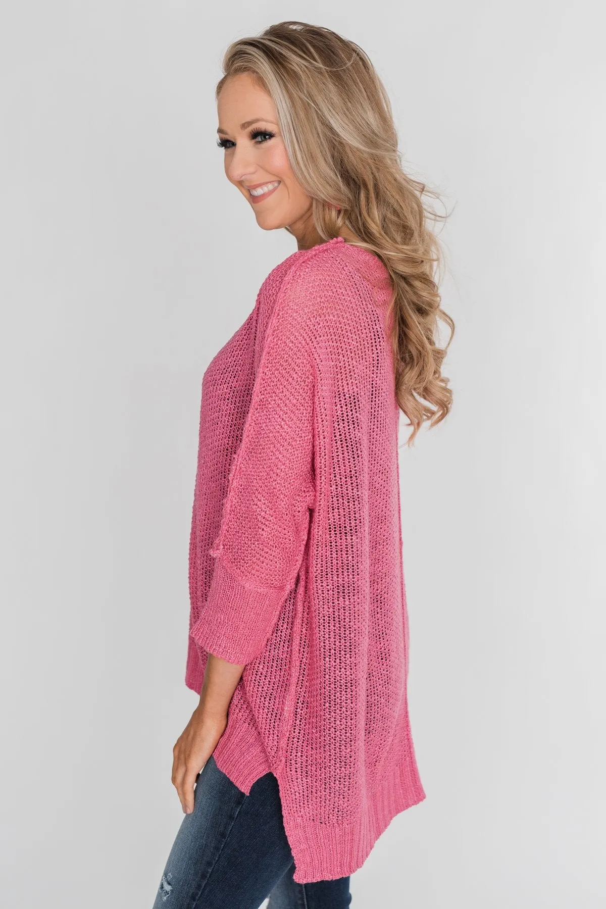 Stand Out Anywhere V-Neck Sweater - Hot Pink