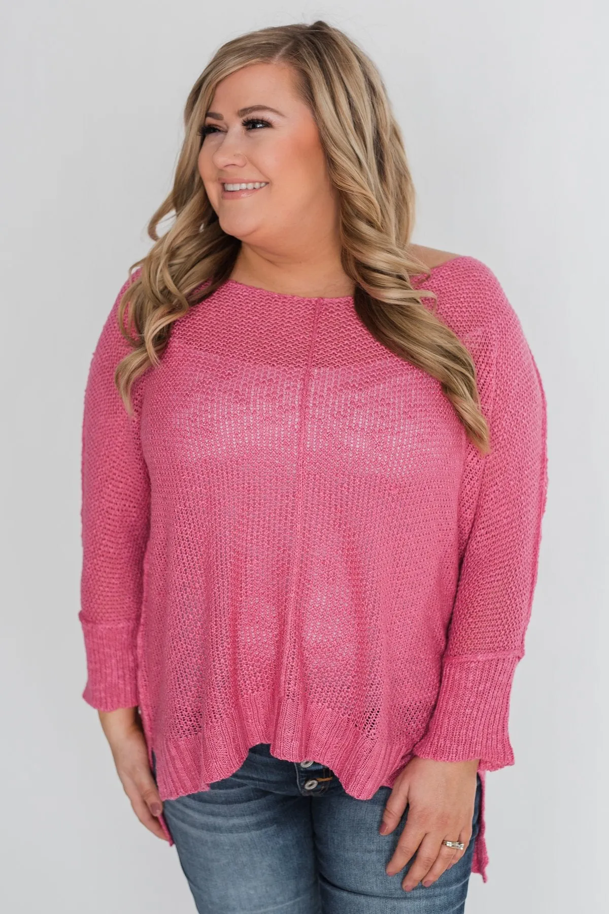 Stand Out Anywhere V-Neck Sweater - Hot Pink