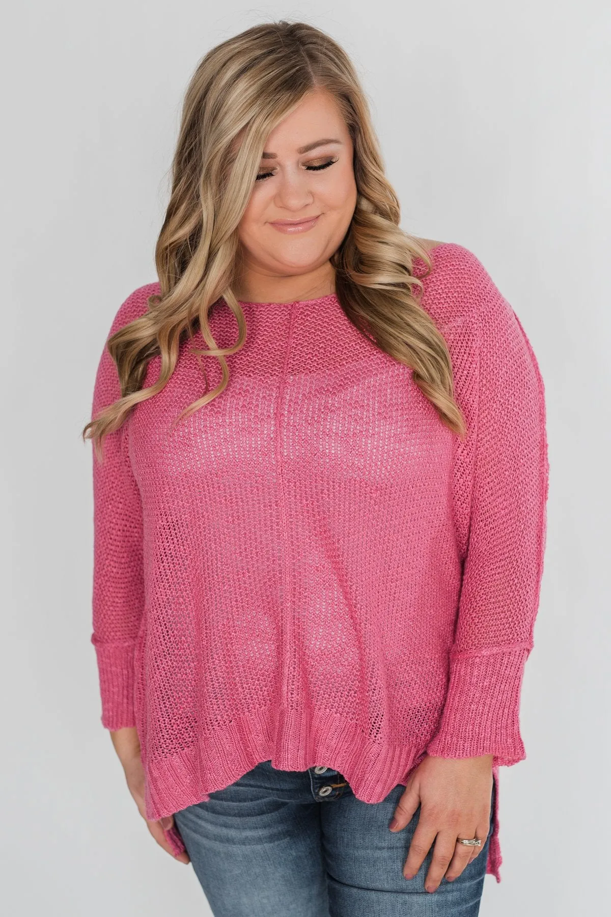 Stand Out Anywhere V-Neck Sweater - Hot Pink