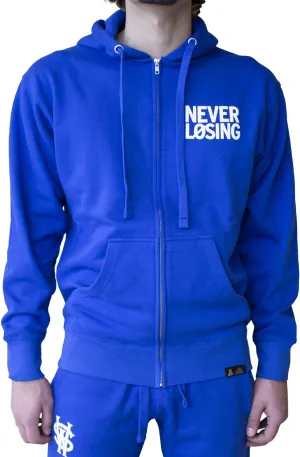Stay Winning Never Losing Royal Blue/White Zip-Up Hoodie