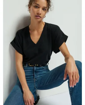 Stevie Cuffed V-Neck Top Jet Black