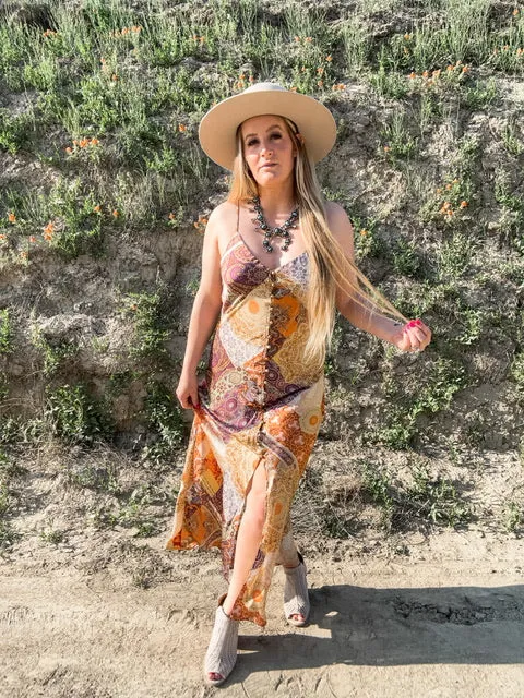 The Desert Gold Satin Maxi Dress