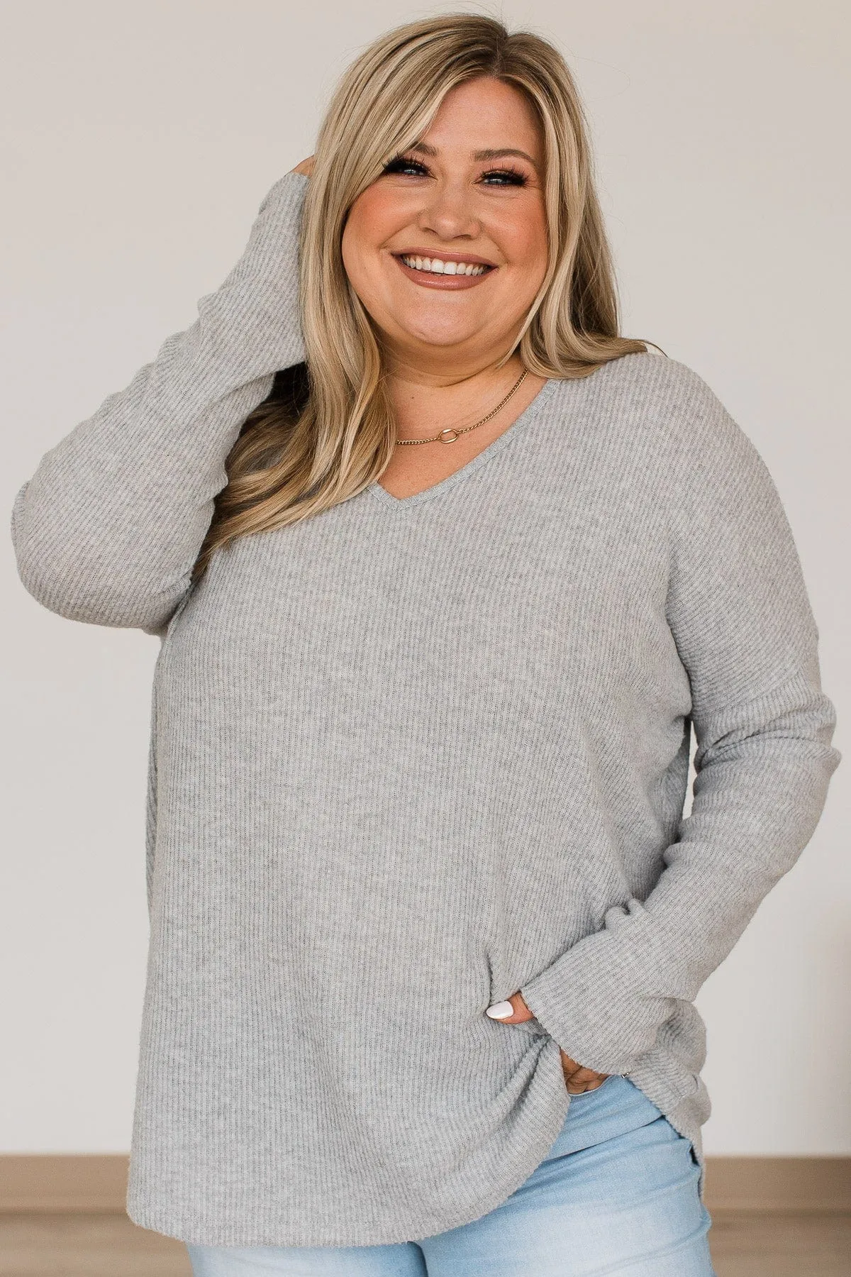 The Edge Of Greatness V-Neck Top- Gray