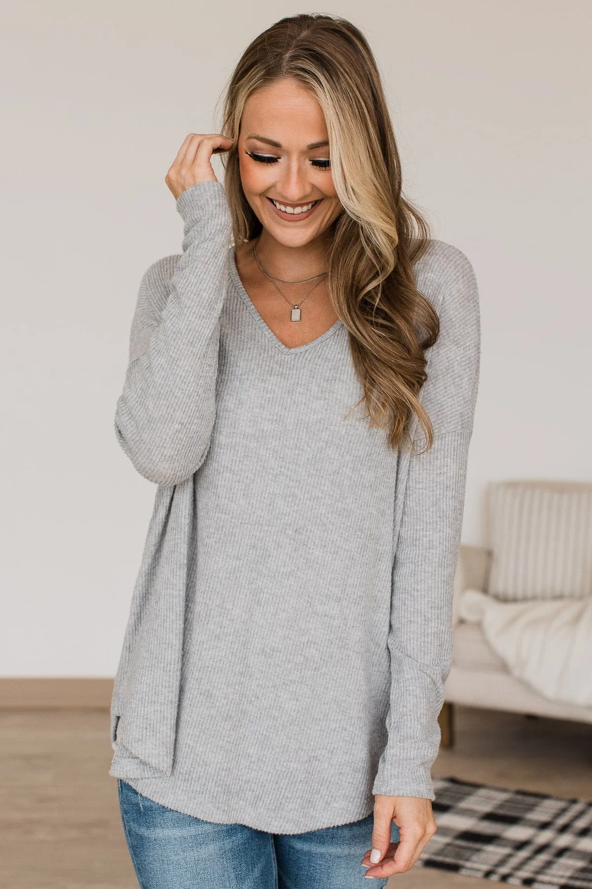 The Edge Of Greatness V-Neck Top- Gray