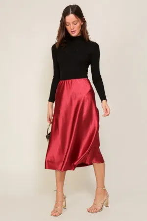 TIMING Satin Midi Flare Skirt
