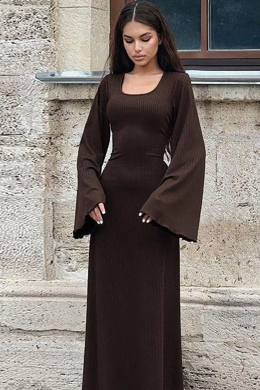 U-neck back tie maxi dress