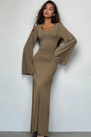 U-neck back tie maxi dress