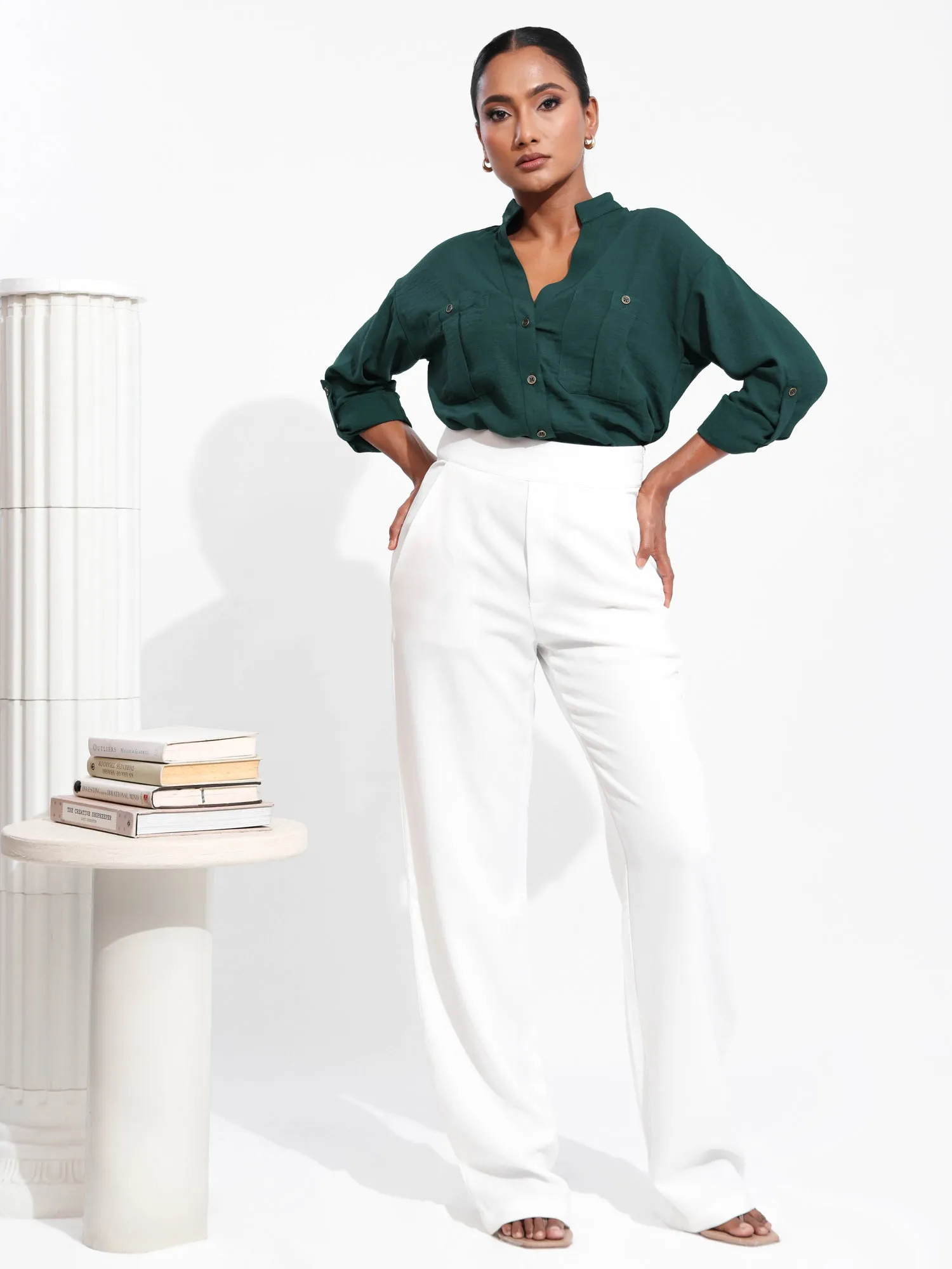 V Neck Button Down Top