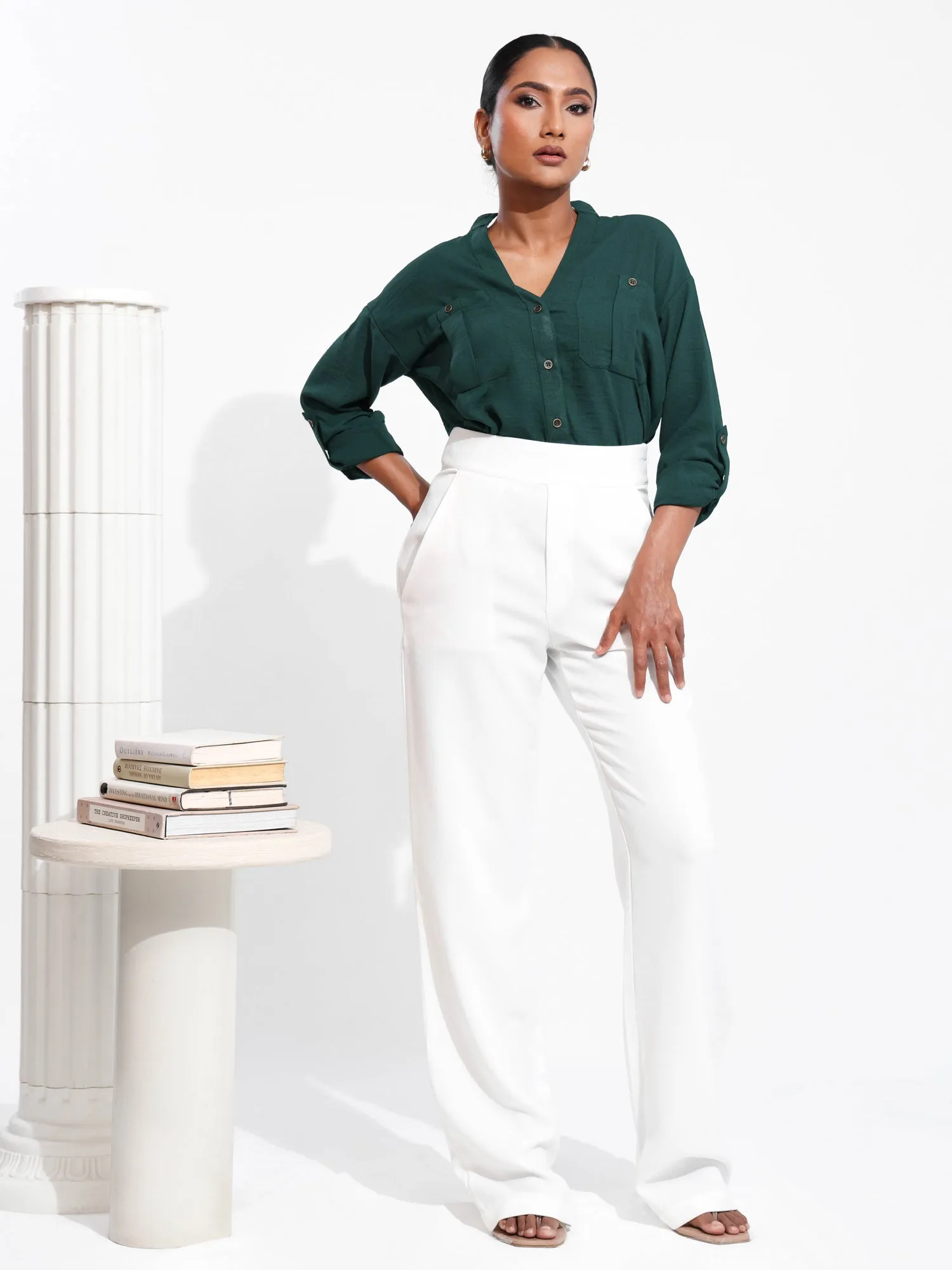 V Neck Button Down Top