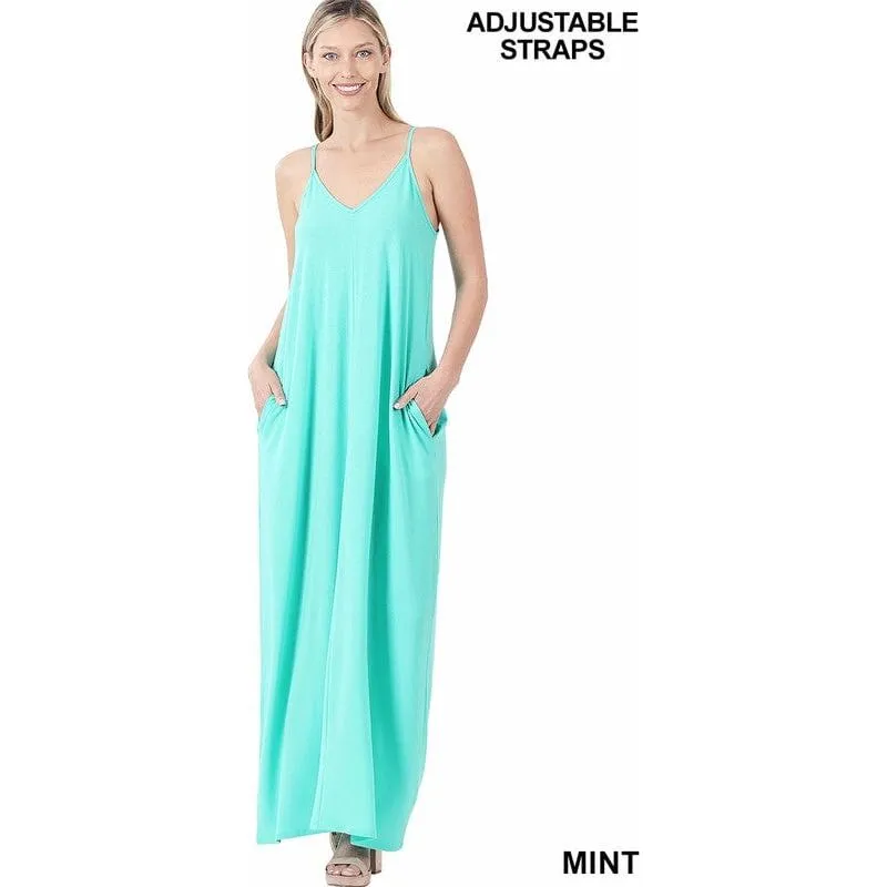 V-Neck Cami Maxi Dress w/ Pockets